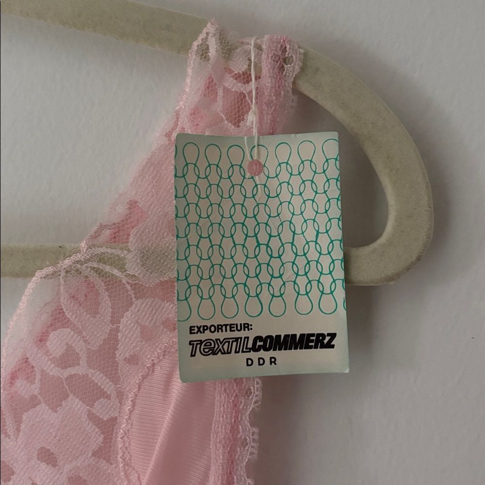 🎀Vintage Deadstock🎀 Elegant Baby Pink Lace Trim Nightie Slip Dress Chemise Lg - Picture 6 of 11